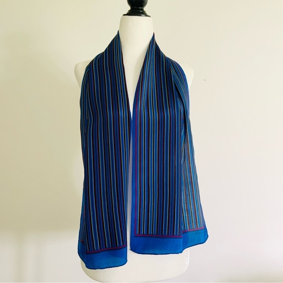 ECHO royal blue striped silk scarf - Picture 4 of 6
